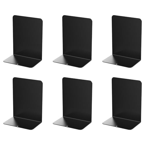 Book Ends, 6 Pieces Metal Bookend for Shelves, Bookends for Heavy Books