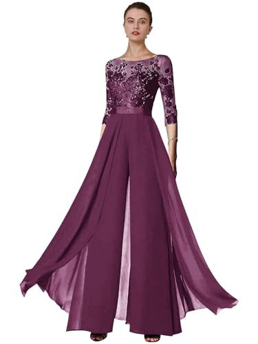 Women's Lace Appliques Mother of The Bride Pants Suits for Wedding Wedding Formal Jumpsuit