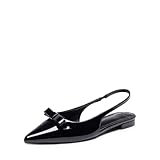 JustFab Women's Slingback Flats Round Toe Low heel Sandals Fashion Dress Shoes for Women - NAELLA (9, Black)