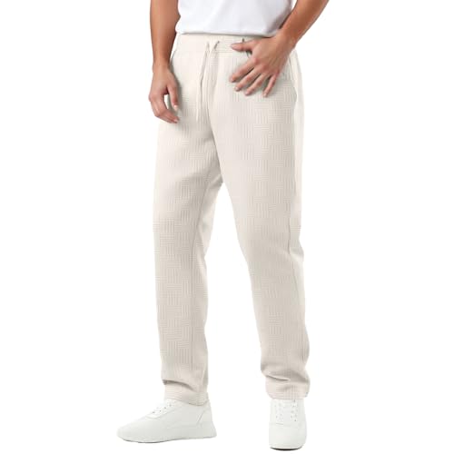 Hawyet Jacquard Lounge Pants for Men Elastic Waist Drawstring Solid Color Casual Pants Tapered Summer Trousers - Main Image