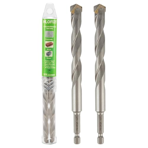 HLOFIZI 1/2 x 6 Masonry Drill Bits 1/2 inch Concrete Hammer Drill Bits for Cement Brick Stone Block Stucco Wall 2 Pack Hex Shank