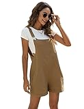 EsheSy Women's Linen Short Overalls Casual Summer Shorts Jumpsuit Rompers with Pockets(Khaki-M)