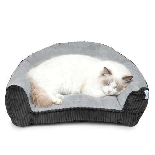 ZAKAPAWS Cat Couch for Puppy, Kitten, and Small Pets - Soft Faux Rabbit Fur Pet Sofa with Washable Removable Cover, Non-Slip Fuzzy Plush Cushion, 24'x18'x10'