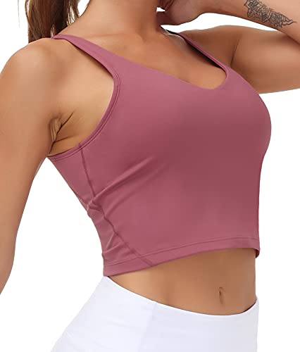 Women’s Longline Sports Bra Wirefree Padded Medium Support Yoga Bras Gym Running Workout Tank Tops (Rose Red, X-Small) #TOP1