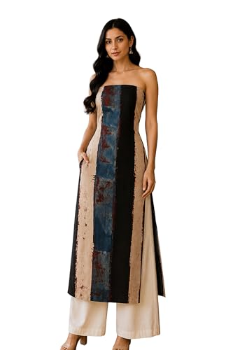 Image of Ethnics of Kutch Womens's Ajrakh Modal Silk Natural Dye Hand Block Print Unstitched Kurta Fabric