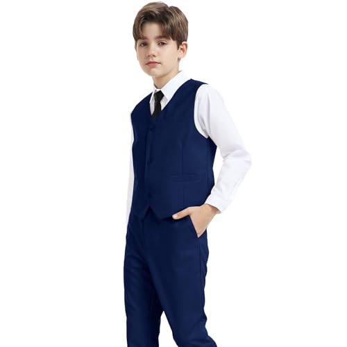 Image of Boys' Vest Slim Formal Suit Vest for Wedding Homecoming with Pockets Adjustable Back Strap, Size 2-20 Years