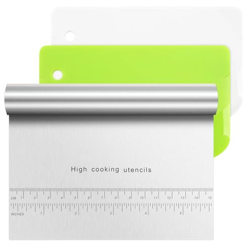 PROPOG 3 Pcs Tarocco Per Impasti Plastica Spatola Cucina Con Scala Di Misurazione Acciaio Inossidabile Tagliapasta Spatola Pizza Spatola Cucina Per Torte, Pane e Verdure