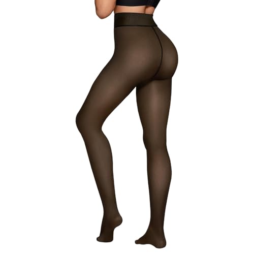 Image of X-CHENG Fleece Lined Tights Sheer Women - Winter Fake Translucent Warm Pantyhose Leggings Sheer Thick Tights for Women