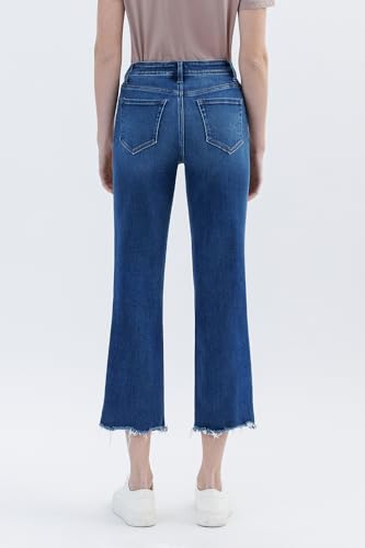 VERVET High Rise Uneven Raw Hem Crop Straight Jeans T66642