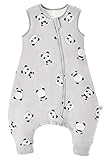 Chilsuessy Baby Schlafsack mit Füße 2.5 Tog Ganzjahres Schlafsack (CPC-Zertifizierung) Baby Schlafsäcke Babyschlafsack mit Beinen für Säugling Kinder, Hellgrau Panda, 70cm/Baby Höhe 80-90cm