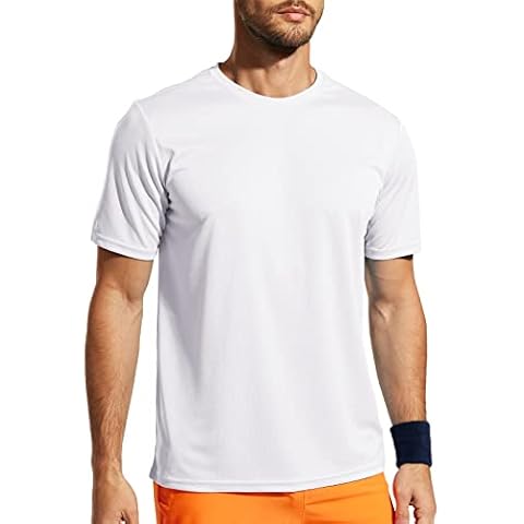 MIER Men's Quick Dry Workout Shirts Athletic Short Sleeve Moisture Wicking T-Shirts Polyester Top Tee Performance Shirts White, L Cover