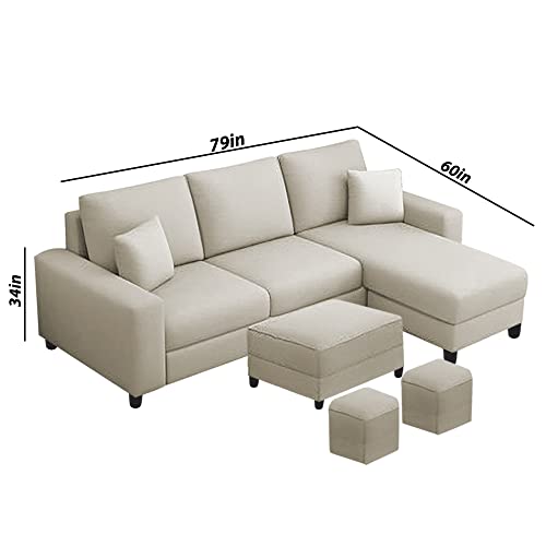 Image of Orland 4 Seater RHS L Shape Sofa with Center Table & 2 Puffy | Color - Cream