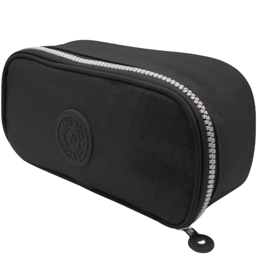 Estojo Escolar Feminino Masculino Espaçoso com Ziper Resistente Papelaria Fofa Infantil Lápis Apontadores Canetas Marcadores Lapiseiras Borrachas (Preto)