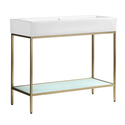 Image of Pierre 40 inch Open Shelf Gold Frame Freestanding Bathroom Vanity with Sink Top