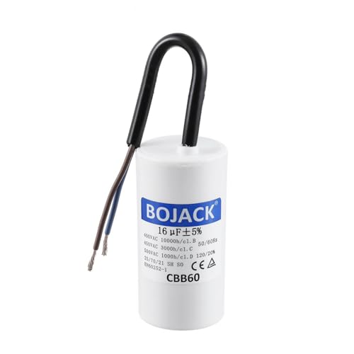 BOJACK CBB60 16uF 450V 50/60HZ Anlaufkondensator, SH Motorbetriebskondensator, AC Motorkondensator, mit Draht