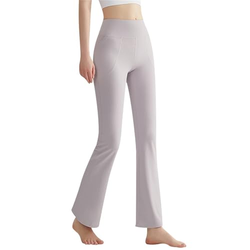 Yoga Pants Women Flare Wide Leg with Pockets Lycra Fiber High Waisted Leggings Soft Casual Bootcut Pants for Women (US, Alpha, Small, Medium, Regular, Regular, Light Grey)