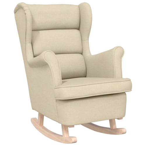 XHNIFBN Sillón mecedora crema 74 x 90 x 102 cm, poliéster y madera, espuma, para salón, dormitorio, oficina, balcón, terraza