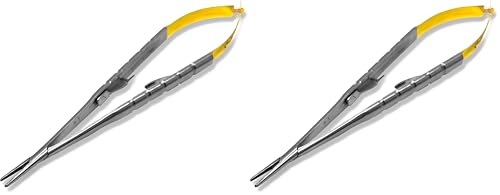 Cynamed TC Castroviejo Micro Needle/Suture Holder Driver with Tungsten Carbide Inserts and Gold Ends - Premium Grade Instrument (5.5 in. Straight Jaws) (Pack of 2)