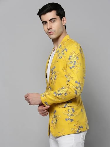 Image of SHOWOFFFF Men Printed Front-Open Casual Blazer | Notched Lapel Full Sleeves Cotton Blazer for Mens | Slim Fit Regular Length Blazer for Men's