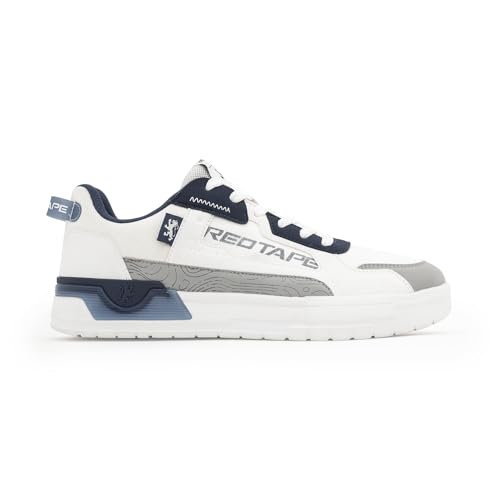 Image of Red Tape Men's Sneakers White Grey Pu Mesh Round Toe Lace-Up