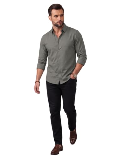 Image of NexaFlair Men's Regular Fit Solid Pattern Laffer Cotton Shirt with Long Sleeve Collared Neck Standard Length and Button Down Closure Type | Mens Casual Shirts | Man's Formal Shirts