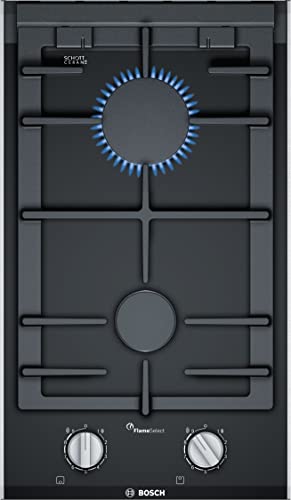 BOSCH PRB3A6B70D Domino-Gaskochfeld Serie 8, autarker Gasherd 30 cm breit, FlameSelect, Spülmaschinenfeste Topfträger, 1-Hand-Zündung, Alu gebürstet, Schwarz