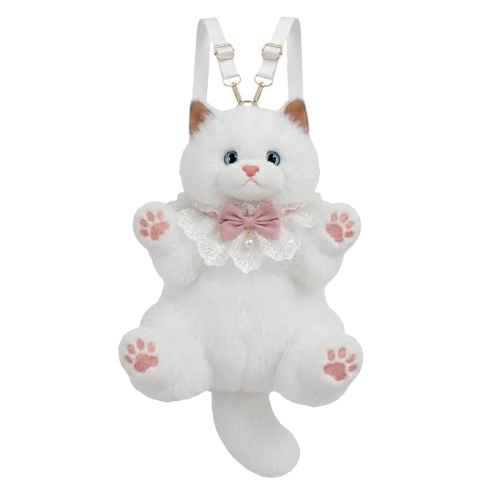 Realistic Cat Plush Backpack with Meow Sound, Handmade Stuffed Animal Cat Bag for Girls Women, Cute Kawaii Cat Shaped Shoulder Crossbody Backpack with Adjustable Straps Gift Bag-picture-20