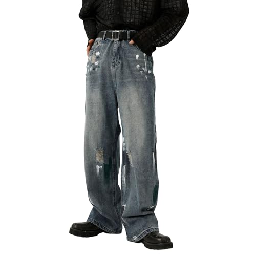 Jean baggy déchiré graffiti homme streetwear large hip hop