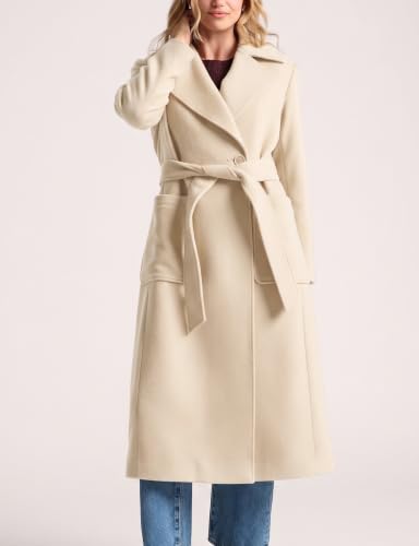 Malajisi Women's Wool Wrap Coat Notch Lapel Overcoat with Belt(Beige,XS) - Image 2
