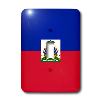 Bandera de Haití interruptor cubierta decorativa azul y rojo con escudo del Caribe para pared 4