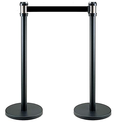Crowd Control Stanchion Posts with 200cm Retractable Belt (2-Pack) (Black)