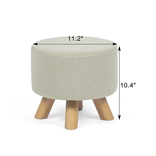 Edeco Modern Round Ottoman Foot Rest Stool/Seat Pouf Ottoman With Linen Fabric And Non-Skid Wooden Legs (Beige) #TOP2