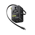 Baseus 70W Universal Travel Adapter, 6-in-1 International Plug Adapter with Retractable Cable, USB-C PD Fast Charging Worldwide Wall Charger for USA/EU/UK/AUS and Over 200 Countries - Enercore CG11