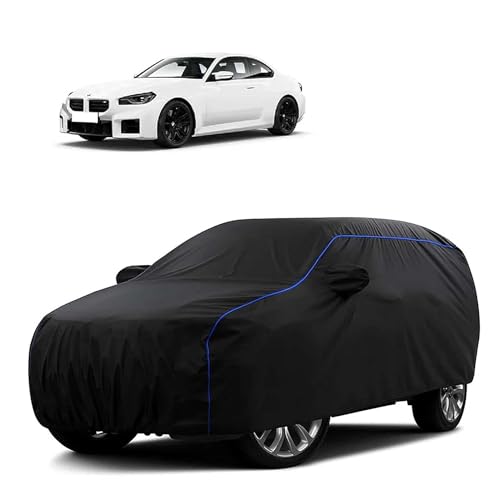 Image of Sulfar 100% Water Resistant Car Body Cover Compatible with Mirror for BMW M2 (Triple Stitched, Full Bottom Elastic, Black Tafetta with Blue Piping)