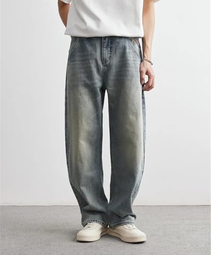Men's Casual Straight Denim Pants Old Blue Washed Male Jeans Loose Wide Leg Trousers3
