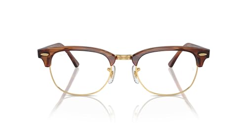 Ray-Ban Rx5154 Clubmaster Square Prescription Eyewear Frames, Striped Brown On Gold/Demo Lens, 51 mm