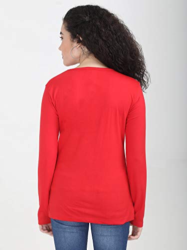 Image of FLEXIMAA Women's Cotton Plain V Neck Full Sleeve T-Shirt