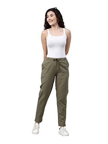 Image of GO COLORS Solid Soft Cotton Printed Pencil Pant for Women | Breathable, Side Pocket
