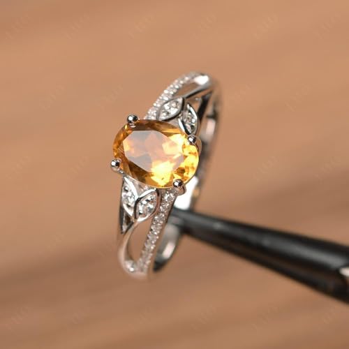 LUO 925 Sterling Silver Citrine Engagement Ring with Leaf Design, Oval Shaped 8x6mm 1.14 CT November Birthstone Ring for Women Size 13 Jewelry by LUO - Image 2