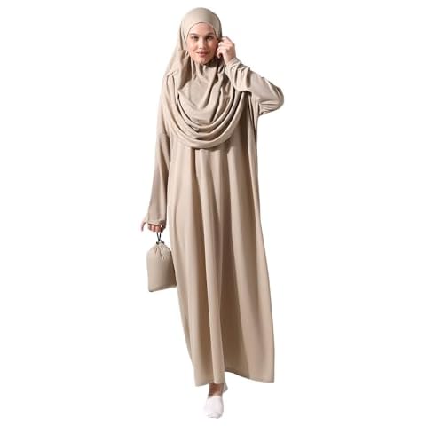 ihvan online Muslim Dresses for Women, One-Piece Long Sleeve Hijab Abaya Full-Length Islamic Prayer Dress, Mink, Comfort Sizes: 14-20 (3XL-6XL) Cover