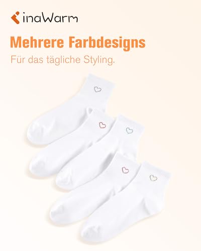 inaWarm Sneaker Socken Damen, Baumwolle Quarter Socken, Atmungsaktiv Tennissocken Damen, Bequeme & Hautfreundlich Baumwollsocken für Alltag, Arbeit & Sport 5 Paar (Geschenkbox)