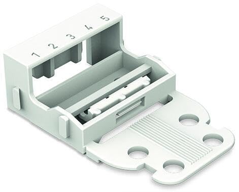 Image of 221-515 | WAGO 221 Series mounting Carrier (24-12 AWG) | 5-Conductor | with snap-in mounting Foot for Horizontal mounting | White | [Box of 10 Pieces]