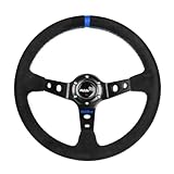 RASTP Universal Racing Steering Wheel Suede Deep Dish 13.58”/345mm 6 Bolts with Horn Button Include Cable,Wrench (Blue)