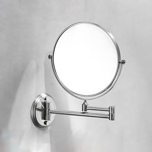 Image of Brass Dual Side Round Mirror for Bathroom 360 Swivel with Zoom View | Magnifying Shaving Makeup Vanity Mirror Wall Mounted | (Chrome)