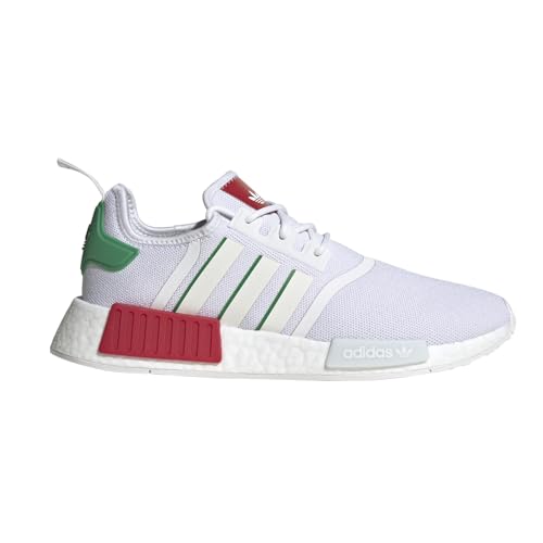 adidas Originals NMD-R1 Men’s Sneakers – Lace-up Closure – Padded Tongue and Collar – Textile Upper White/Off-White/Green 1 9.5 D - Medium