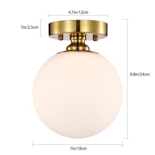 Image of Alighting Gold Semi Flush Mount Ceiling Light, 7 inch Opal Glass Globe
