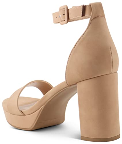 Marcorepublic Cincinnati Women's Medium Heel Open Toe Chunky Block Mid-Heel For Women Platform Sandals - (Dk Nude Nb) - 7.5 #TOP6