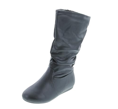 Link Girl's Mid-Calf Solid Color Flat Heel Slouch Boots
