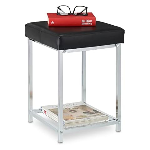 Relaxdays Sitzhocker, Dielenhocker mit Ablage, HBT 47 x 33 x 33 cm, Metall & Lederoptik Cover