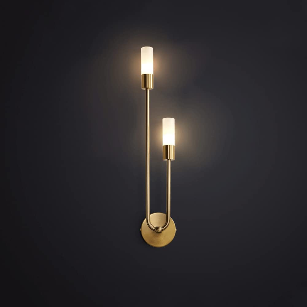 Renter Friendly 2-Lights Industrial Wall Light Fixtures Indoor Black Mid Century Wall Sconce Gold Vanity Wall Lamp Long Linear Antique Brass Wall Mount Lamp For Living Room Bathroom(Gold,Right)